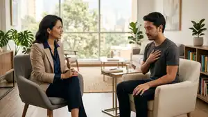 Profesional de la salud mental tomando notas durante una consulta clínica de Terapia Centrada en la Compasión.