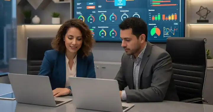 Imagen de profesionales trabajando en el direccionamiento estratégico de una empresa durante una sesión de planeación.