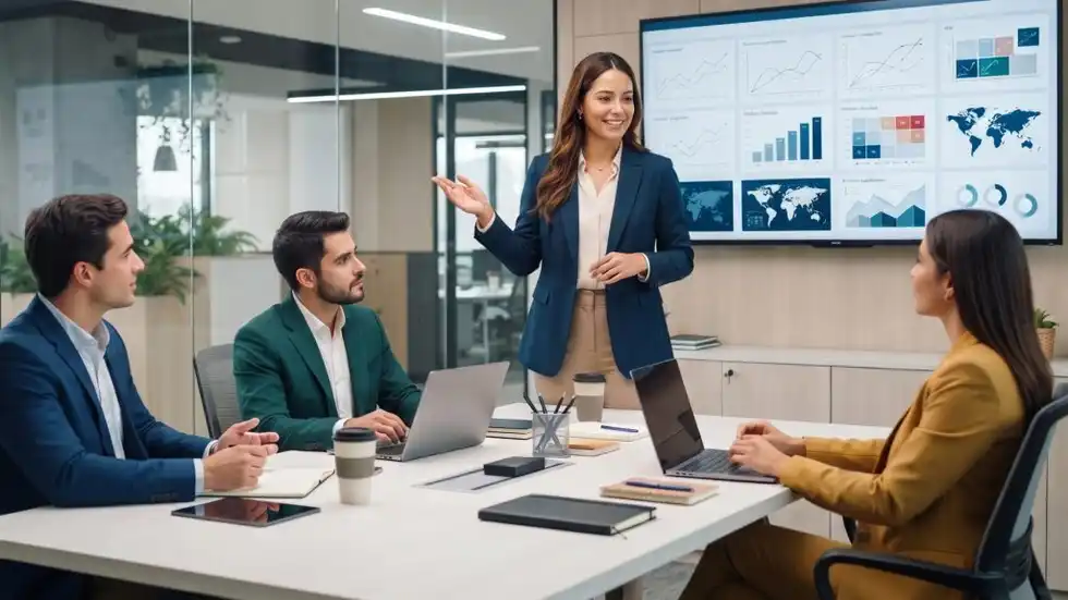 Profesional de finanzas analizando información sobre tasas de cambio en un computador para evaluar el riesgo cambiario y apoyar la toma de decisiones financieras.