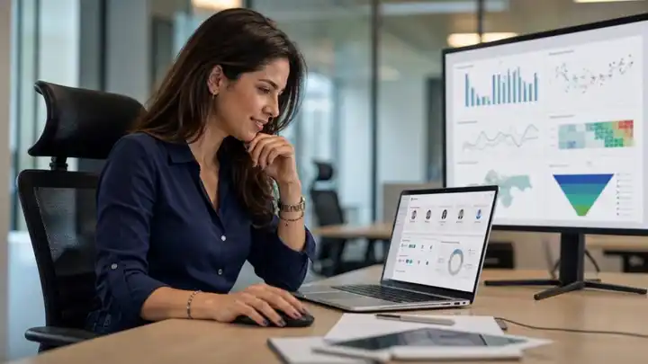Profesionales analizando información de consumidores con herramientas de inteligencia artificial generativa aplicadas a una investigación de mercados.