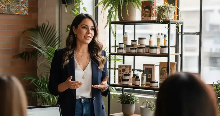 Imagen de un emprendedora creando una estrategia de cómo hacer un storytelling paso a paso con su equipo.