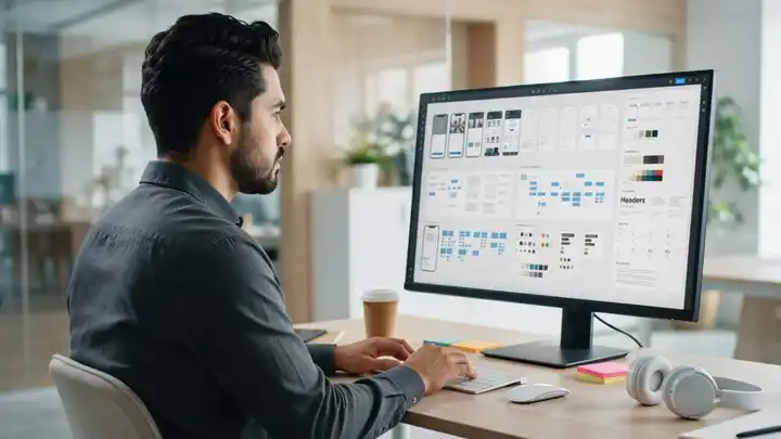 Profesional egresado del Diplomado en Diseño UX/UI trabajando en el diseño de una experiencia digital con herramientas de creación de productos web.